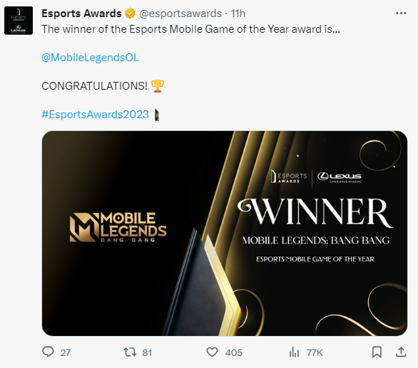Mobile Legends menang awards